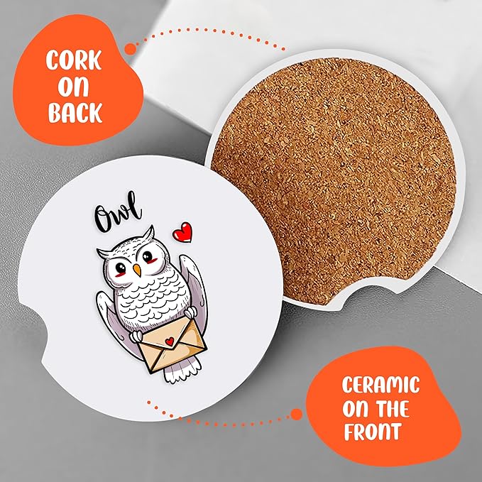 2 Pack Owl Car Cup Holder Coaster, Cute Car Interior Accessories Drink Coaster for Women & Men, Owl Lovers Themed Gifts Stuff Accessories Things Merchandise Items!