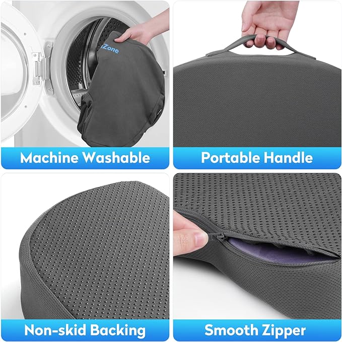 Seat Cushion, Office Chair Cushions, Car Seat Cushion, Non-Slip Sciatica & Back Coccyx Tailbone Pain Relief Chair Pad, Memory Foam Butt Pillow for Computer Desk, Wheelchair, Driving (Grey)