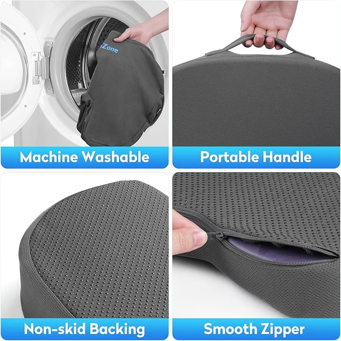Seat Cushion, Office Chair Cushions, Car Seat Cushion, Non-Slip Sciatica & Back Coccyx Tailbone Pain Relief Chair Pad, Memory Foam Pillow for Computer Desk, Wheelchair, Driving(Grey)