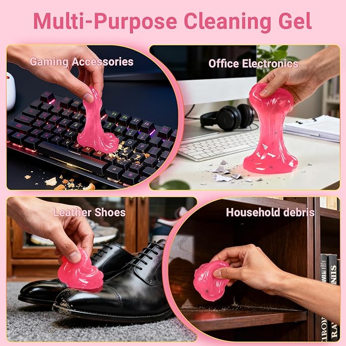 2 Pack Car Cleaning Gel Reusable Auto Slime Cleaner,Rose Scent Dust Cleaning Gel Keyboard Slime for Car Interior Air Vent Cleaner, Auto Detailing kit Tools Accessories,Gifts for Men Women,200g,Pink