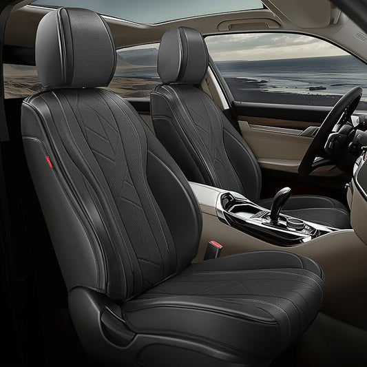 Auto Dynasty Car Seat Covers Full Set, Anti-Slip Automotive Interior Covers with Storage Pocket, Breathable Car Seat Protectors, Airbag Compatible, Universal Fit Most Vehicles, Black (Touring Series)