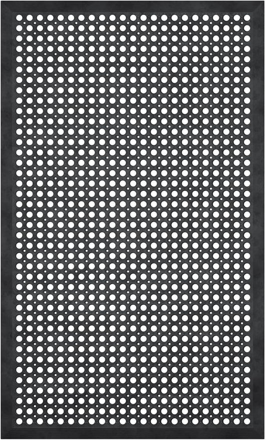 Ottomanson Heavy Duty Rubber Floor Mat – Non-Slip, Waterproof, Easy to Clean – Anti-Fatigue Mat for Commercial Kitchens, Restaurants, Workshops – Oil Resistant, Hose Washable – 36" x 60", Black