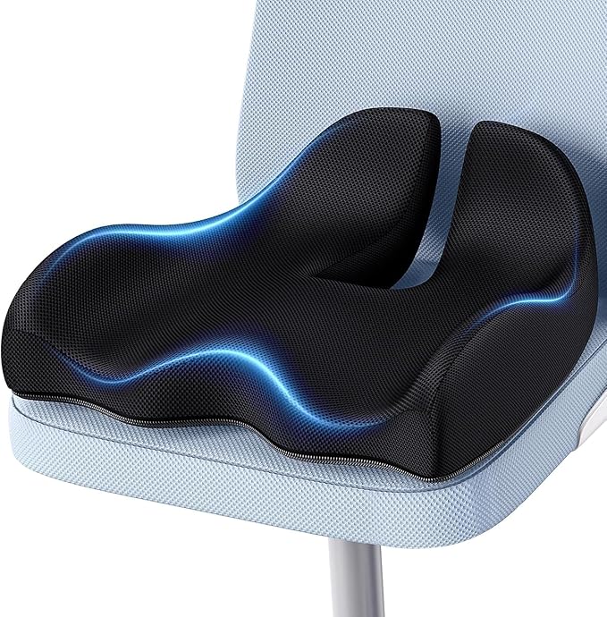 A-Pce Large Memory Seat Cushion for Office Chair Pressure Relief Sciatica & Tailbone Pain Relief Memory Foam Firm Coccyx Pad for Long Sitting, for Office Chair, Gaming Chair and Car Seat, Black