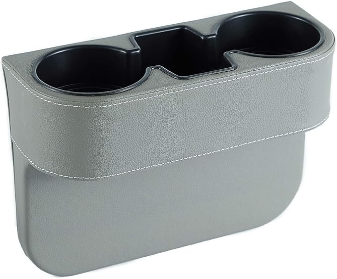 IOKONE Coin Side Pocket Console Side Pocket Leather Cover Car Cup Holder Auto Front Seat Organizer Cell Mobile Phone Holder (Gray)