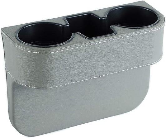 IOKONE Coin Side Pocket Console Side Pocket Leather Cover Car Cup Holder Auto Front Seat Organizer Cell Mobile Phone Holder (Gray)