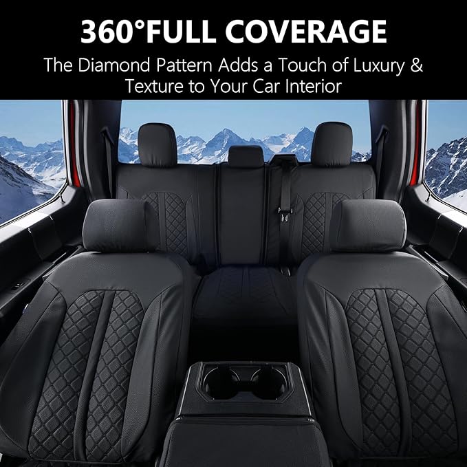 Truckiipa Custom for Chevy Silverado Seat Covers 1500 Full Set Leather Seat Covers Fit for 2014-2018 Chevy Silverado GMC Sierra 1500, 2015-2019 2500HD 3500HD Double Crew Extended Cab, Full Set, Black