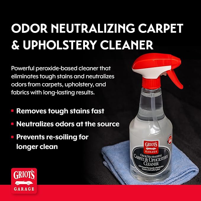 Griot's Garage Odor Neutralizing Carpet and Upholstery Cleaner for Car Floor Mats, Upholstery, Microfiber Seats, Household Fabrics, and Pet Stains 10990, 22oz