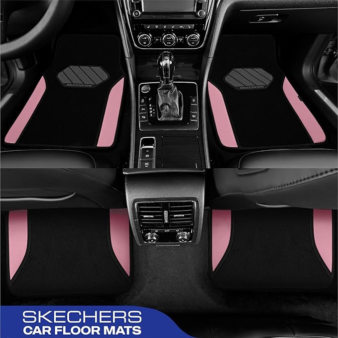 Skechers Car Floor Mats,Waterproof Universal Fit Faux Leather Car Mats,Floor Mats for Cars with Anti-Slip Heel Pad,Fit for SUVs,Vans,Sedans,Trucks,Pink