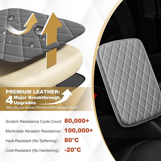 Car Armrest Cover Fit for Acura TSX Leather Center Console Cover Cushion with 2 Storage Bags(Beige)
