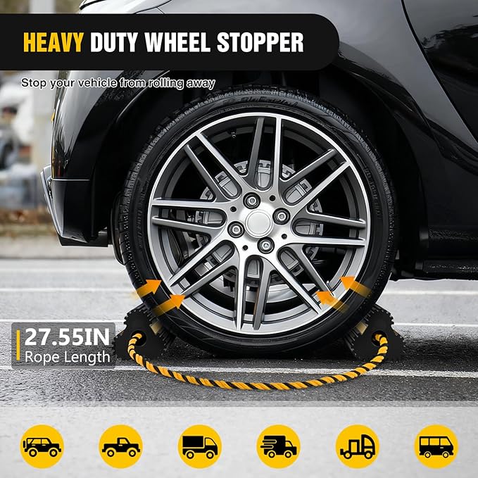 Nilight Wheel Chocks RV Car Heavy Duty Rubber Tire Chock Blocks Stopper Yellow Reflective Strips Stabilizer 2 Pack with Rope for RVs Cars Travel Trailers Campers Trucks Motorcycle Accessories Parking