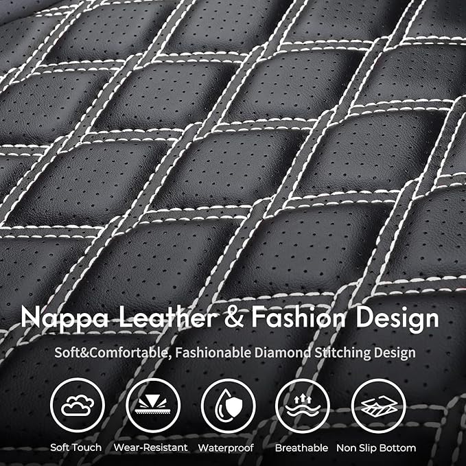 Huidasource Silverado Seat Covers Front Back Leather Seat Accessories Fit for Chevy Silverado GMC Sierra 1500 2007-2013&2019-2025, 2500HD 3500HD 2020-2025 Crew Double Cab(Full Set/Black&White)