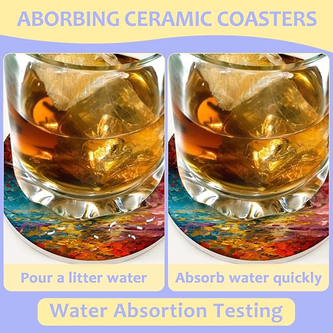 2 Pack Car Cup Holder Coaster-Colorful Trees Absorbent Ceramic Coaster, Car Coasters for Cup Holders,Auto Accessories for Women & Men