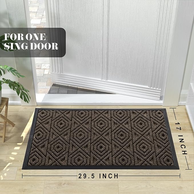 Yimobra Door Mat, Outdoor Indoor Entrance Welcome Mat, Heavy Entry Front Door Mat, Stain & Fade Resistant, Low Profile, Sturdy Rubber, Easy Clean Patio Floor Mat, Waterproof, 29.5 x 17, Brown