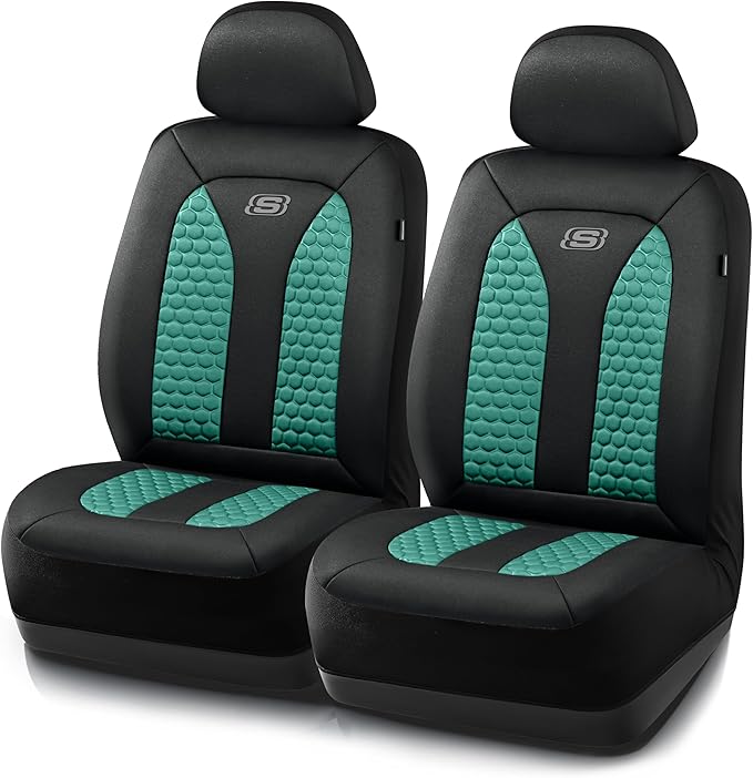 Skechers Memory Foam™ Car Seat Covers, Hexcomb Breathable Thick Seat Covers Two Front Seat Covers, Airbag Compatible, Automotive Comfort & Protection for Most Cars,Van,Trucks, SUVs (Green,Two Front)