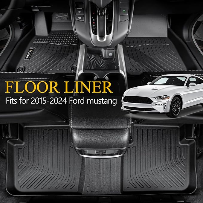 Wailtnb-Floor Mats for Ford Mustang 2015-2024 2025 Convertible/Coupe/GT/EcoBoost Models (Without Subwoofer in Cargo Area Not for Mach-E) Cargo Mat Car Mat for Mustang Accessories Black