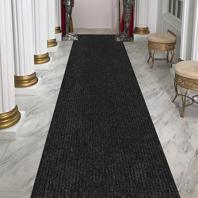 Ottomanson 2'7" x 36' Hallway Runner with Scraper Pile - Extra Durable Non-Slip Rug Mat for Indoor & Outdoor Use - Ideal for Kitchen, Entryway & Garage - High-Traffic Carpet, Black