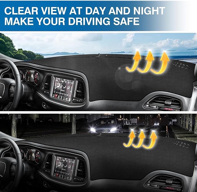 KUST Car Dash Cover for Dodge Challenger 2015-2022 2023 2024 Left Hand Driving Non-Slip Dashboard Cover Interior Accessories for Dodge Challenger Custom Fit Dash Mat Sunshade No Glare Black