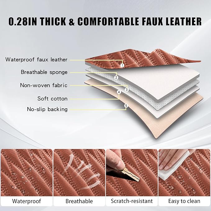 WELLDO Car Seat Covers Full Set,Nappa Leather Seat Covers for Car, Waterproof Car Seat Protector with Lumbar Support, Automotive Seat Covers Universal Fit for Most Cars SUV Truck, 2seats,Brown