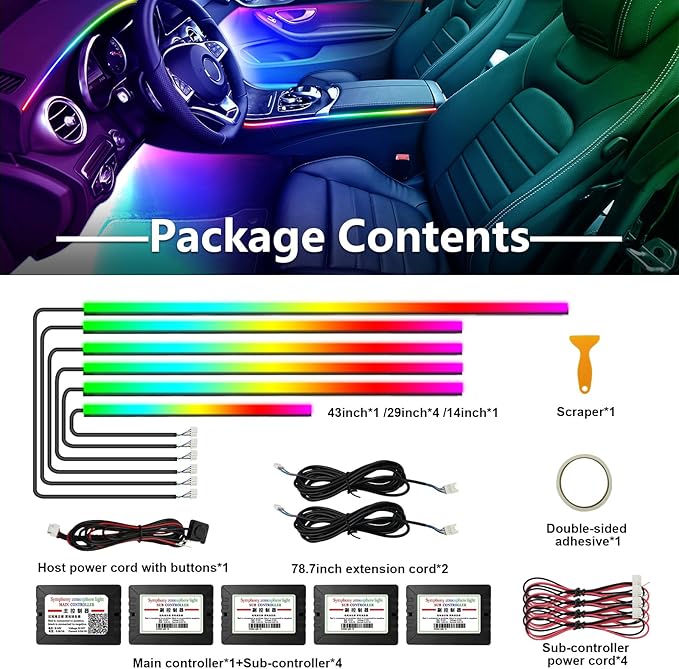 WEBUPAR Dreamcolor Acrylic Car Lights, 6 in 1 LED Strip Lights with APP Control and 213 Color Modes, Decorative Lights, Neon Ambient Lighting Kits