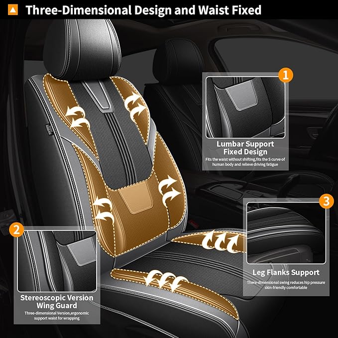 AOMSAZTO Seat Covers 2 Front Set for Chevrolet Chevy Trax 2015-2022 2024 2025 2026: Faux Leather Car Seat Cover Soft Comfortable Durable Breathable Waterproof (2 Seats, Black&Grey)