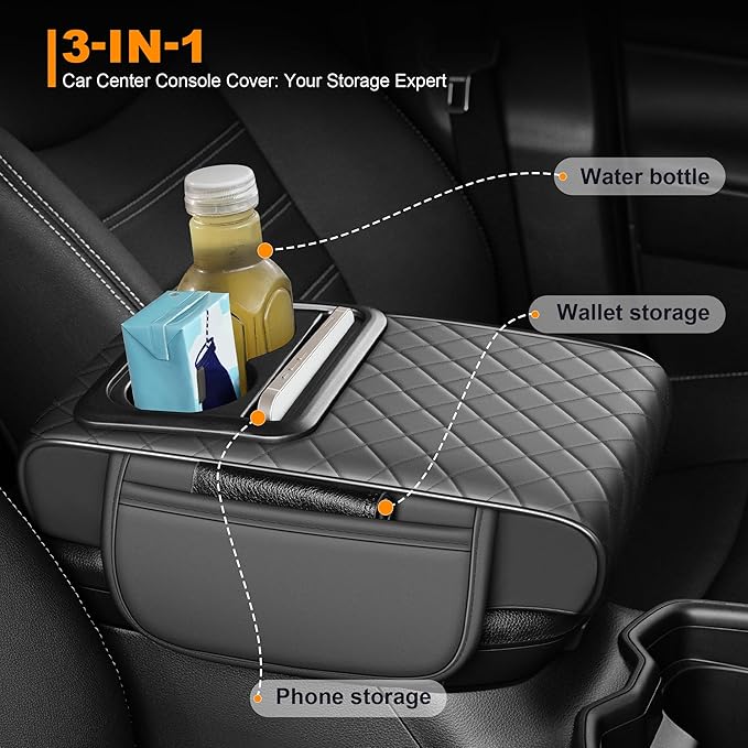 Armrest Cover for Car Fit for Jeep Cherokee - Center Console Cover with Cup Holders and 2 Storage Pockets(Grey)