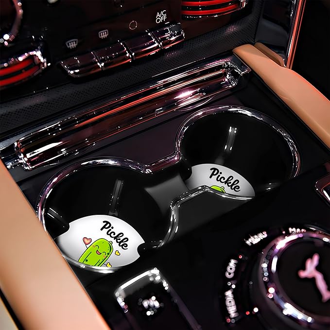 2 Pack Pickle Car Cup Holder Coaster, Cute Pickle Car Interior Accessories Drink Coaster for Women & Men, Pickle Lovers Themed Gifts Stuff Accessories Things Merchandise Items!