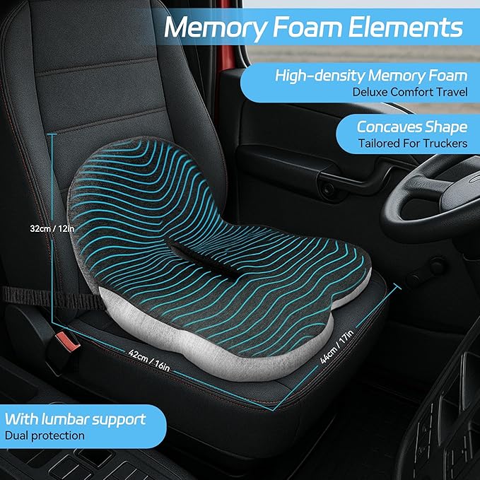 Trucker seat Cushions for Long Sitting, semi Truck seat Cushion with Lumbar Support, Truck seat Cushion for Back Pain and Supporting The HIPS, Trucker Essentials (YTZD0001, Average Size)