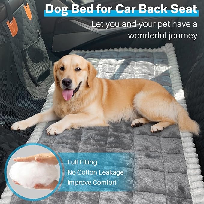 Dog Car Seat Cover for Back Seat, Dog Bed for Car, Fit for Backseat Extenders, Car Seat Protector, Nonslip Soft Durable for Cars Trucks and SUVs (Dark Gray and White, 24.8"*54")