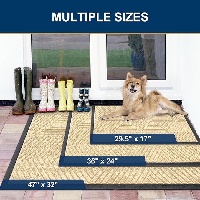 Smiry Front Door Mat Outside Entrance, Heavy Duty Sturdy Natural Rubber Doormat, Trap Dirt and Moisture, Easy Clean Low Profile Mats for Indoor Outdoor Entry, Irregular Triangle (47x32, Beige)