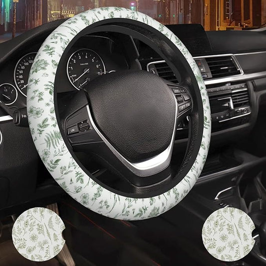 Vintage Green Flower Steering Wheel Cover Women