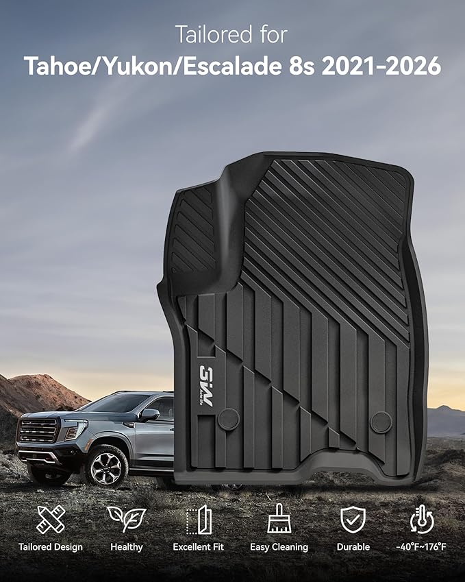 3W Floor Mats & Cargo Liner for 2021-2025 2026 Chevrolet Tahoe/GMC Yukon (Only for 8 Seats, Not for XL), All Weather Protection Anti-Slip & Durable TPE Full Set Liners Automotive Accessories