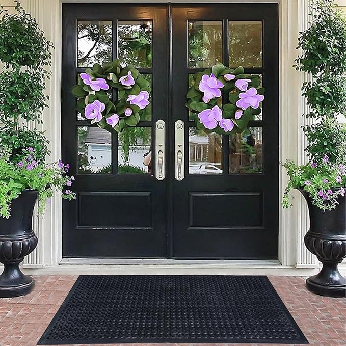 OrangeStar 2 Pack Rubber Floor Mat, 36"x60" Anti-Fatigue Door Mat w/Holes for Restaurant, Kitchen, Bar, Indoor/Outdoor, Black