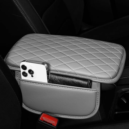 Car Center Console Cover Fit for Volkswagen CC Leather Armrest Cover with 2 Storage Bags Waterproof Console Cover Scratch & Wear Resistant(Grey)