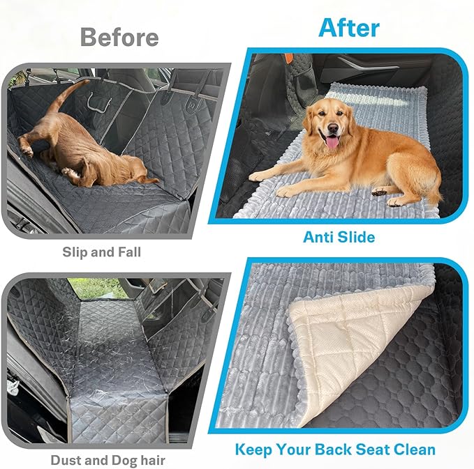 Dog Car Seat Cover for Back Seat, Dog Bed for Car, Fit for Backseat Extenders, Car Seat Protector, Nonslip Soft Durable for Cars Trucks and SUVs (Light Gray, 24.8"*54")