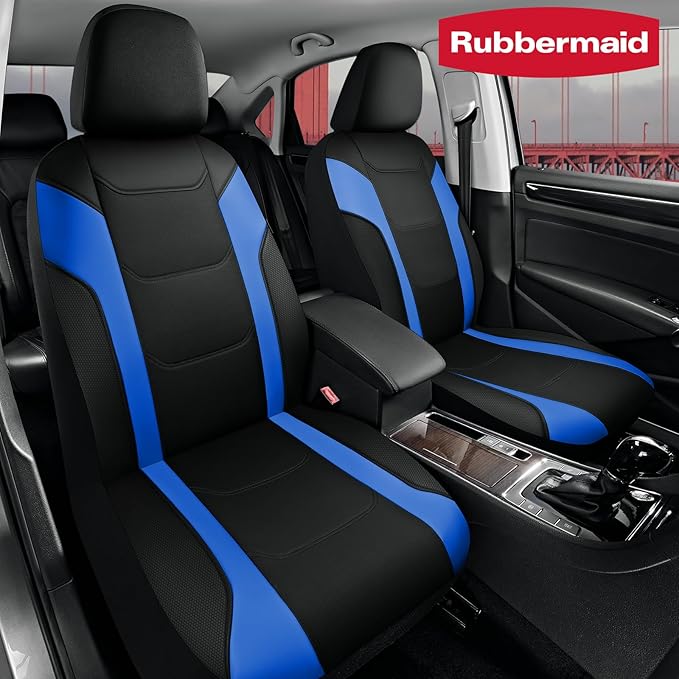 Rubbermaid Leather Car Seat Cover – Universal Front Seat Cover, Airbag Compatible, Easy to Install, Water-Resistant and Durable Automotive Seat Cover for Cars, Trucks, SUVs, Vans – Blue