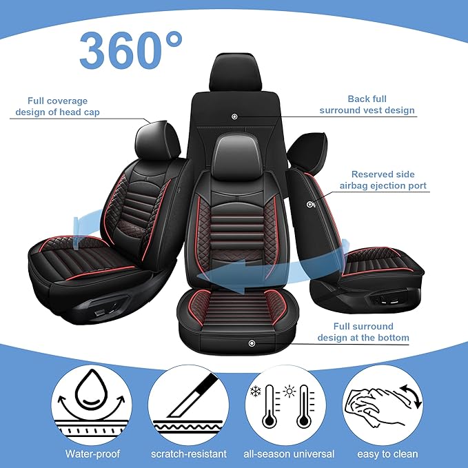 AOMSAZTO Seat Covers Toyota Tundra: Custom Fit for 2022 2023 2024 2025 2026 Toyota Tundra Crewmax Double Cab Waterproof Leather Truck Seat Covers Protectors (Black&Red)