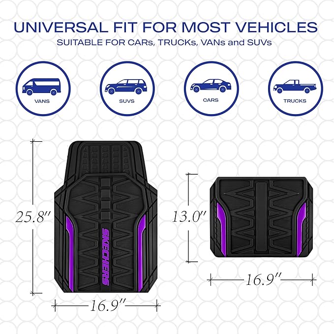 Skechers Car Floor Mats,Heavy Duty Rubber Car Mats Full Set,All Weather Floor Mats,Waterproof TrimTo Fit Universal Floor Liner Car Accessories,Automotive Floor Mats for Cars Trucks SUV,Purple