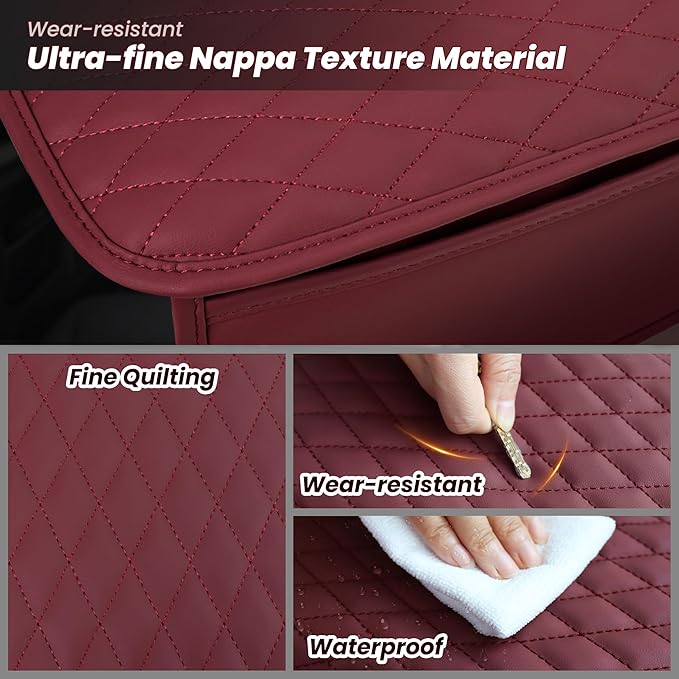 Upgraded Car Center Console Cover,Microfiber Leather Car Armrest Cover Cushion with 2 Storage Bags,Universal Car Armrest Storage Box Car Interior Accessories for Most Vehicles (Wine red)