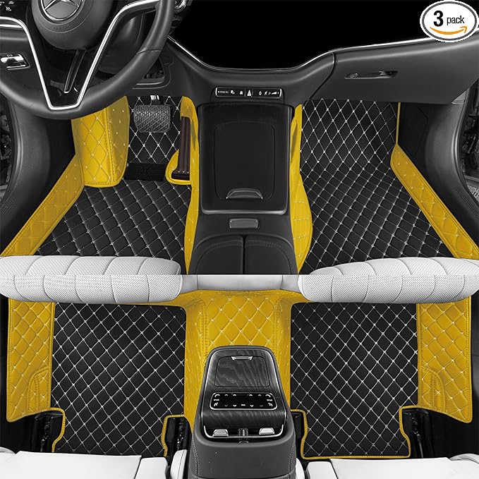 Luxury car Floor mats are for 99% of Vehicle Models,All Weather car Floor mats Provide Comprehensive Protection for Vehicles,Floor mats for car Personalized Customization! (Black-Yellow)
