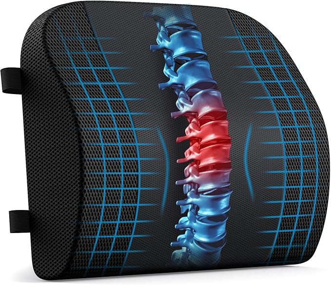 ZIKEE Lumbar Support Pillow for Office Chair with Dual-Firmness Memory Foam, Ergonomic Back Pillow for Targeted Support, Back Cushion with Dual Straps, Versatile Use for Car, Computer Gaming Chair