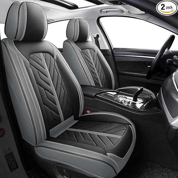 Tomatoman Front Car Seat Covers Compatible with Accent Elantra Tucson Equus Genesis Sonata Jeep Renegade Liberty Cherokee Full Coverage Car Protecror(2PCS Front/Black-Grey)