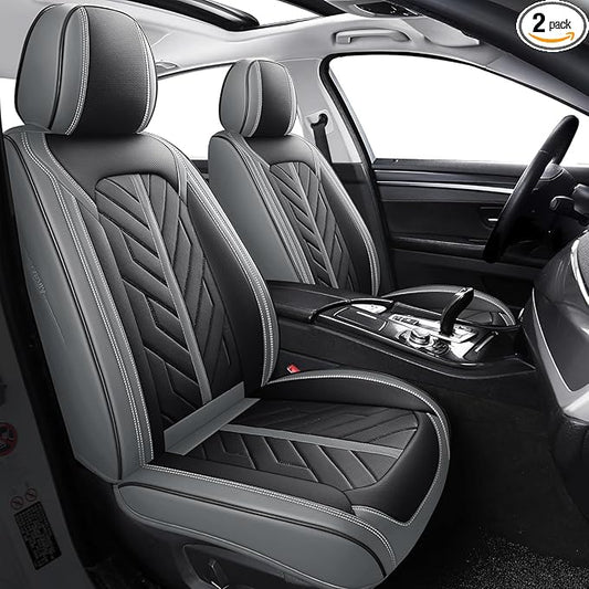 Tomatoman Front Car Seat Covers Compatible with Accent Elantra Tucson Equus Genesis Sonata Jeep Renegade Liberty Cherokee Full Coverage Car Protecror(2PCS Front/Black-Grey)