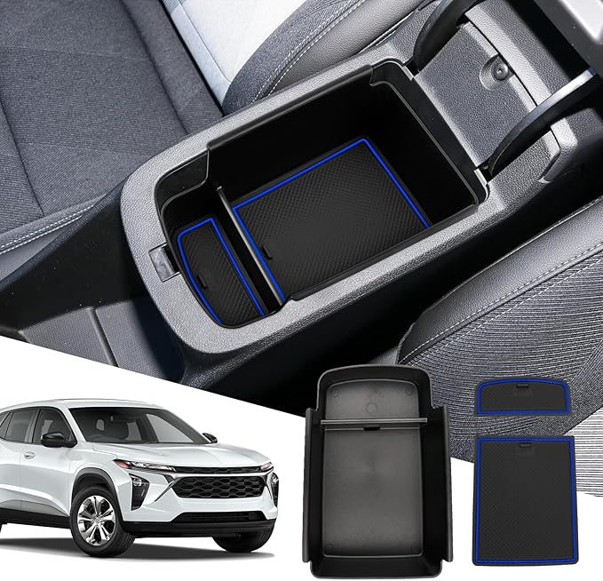 SXCY Fit for 2024 2025 Chevy Trax Center Console Organizer Tray 2024 2025 Chevy Trax Accessories(LS LT 1RS 2RS ACTIV) Armrest Storage Box Console Tray for 2024 2025 Trax Console Organizer Blue Mats