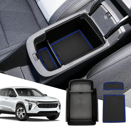 SXCY Fit for 2024 2025 Chevy Trax Center Console Organizer Tray 2024 2025 Chevy Trax Accessories(LS LT 1RS 2RS ACTIV) Armrest Storage Box Console Tray for 2024 2025 Trax Console Organizer Blue Mats
