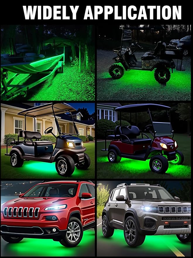 8 Pcs Car Led Light Strip IP67 Waterproof 11" Flexible Led Lights Underglow 12V for Car Motorcycle Boat Golf Cart Interior Exterior Decoration - Green