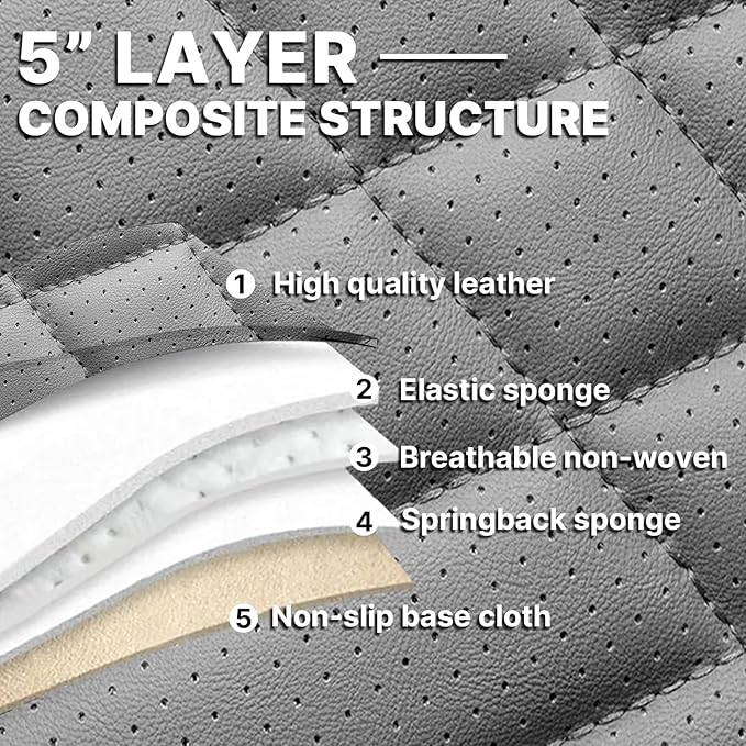 Leather Car Seat Protector - Universal Fit, Waterproof, 2 Seat-Headrest (Black & Gray)