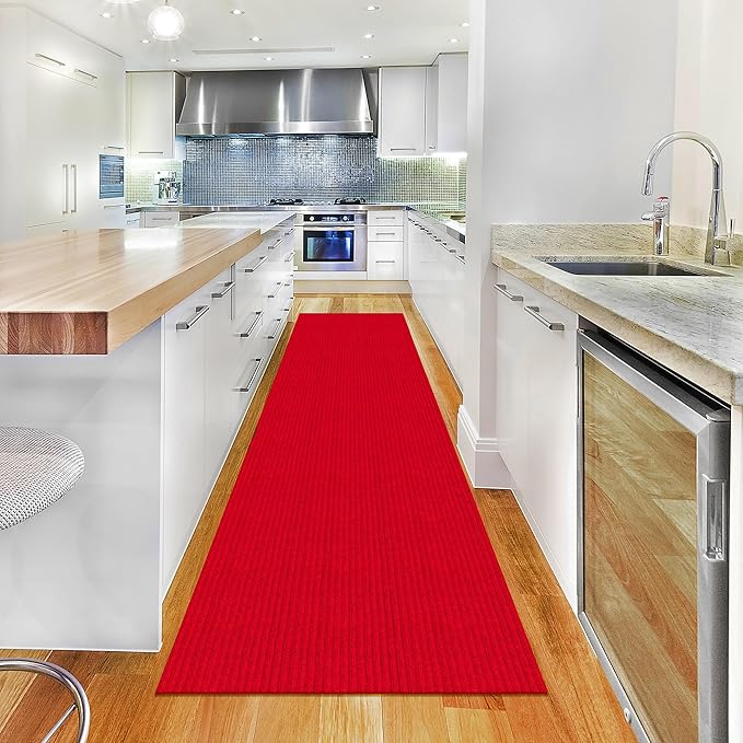 Ottomanson 6'6" x 2' Hallway Runner with Scraper Pile Extra Durable Non-Slip Rug Mat for Indoor & Outdoor Use - Ideal for Kitchen, Entryway, Patio & Garage - High-Traffic Carpet, Red