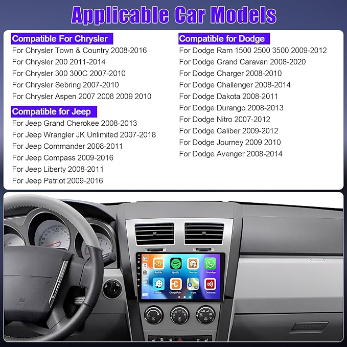 4+64G Car Stereo Radio for Jeep Commander 2008 2009 2010 2011, 10.1" Android 13 Car Radio Stereo Touchscreen Head Unit with Wireless CarPlay Android Auto GPS Navigation SWC FM DSP Bluetooth Camera Mic