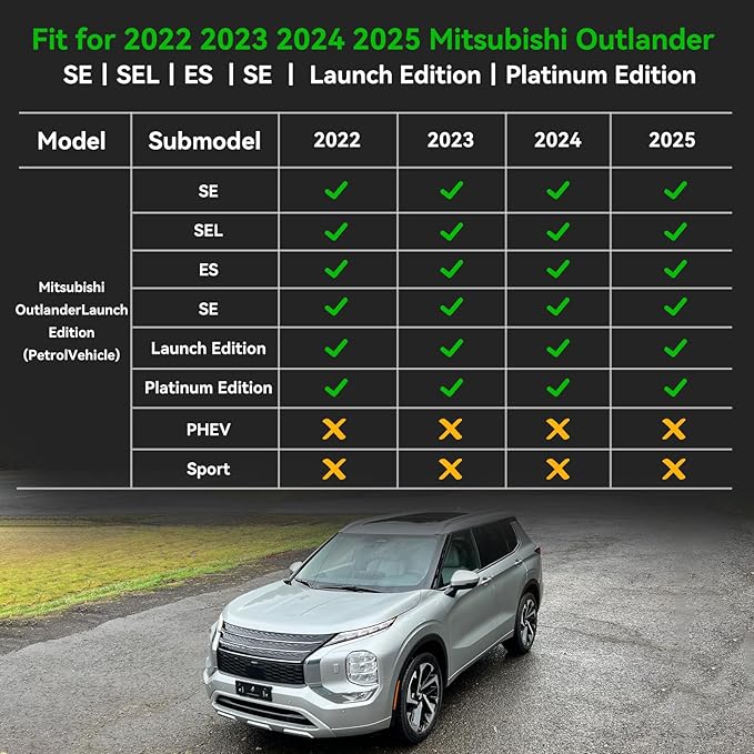 for Mitsubishi Outlander Floor Mats 2025 2024 2023 2022(Not for PHEV or Sport Models),Car Mats for Mitsubishi Outlander All Weather Floor Mats Cargo Liner Accessories Backrest Anti-Slip Mat 2022-2025