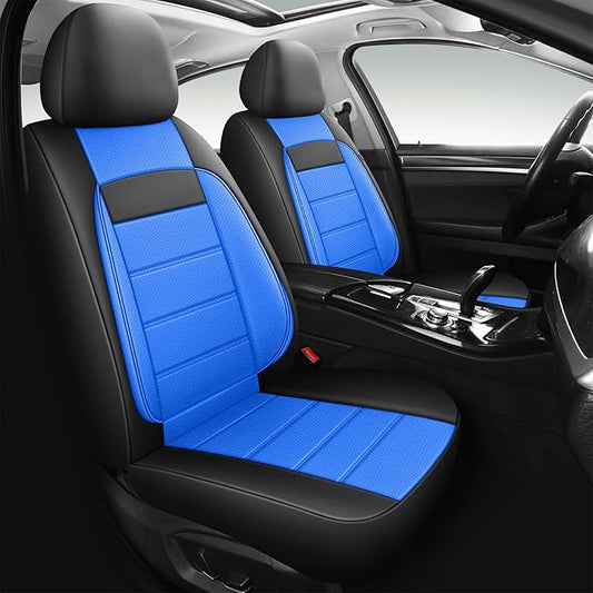 Leather Car Seat Covers Front Seats, 3D Foam Support Car Seat Covers, Universal fit for Trucks Vans SUVs Sedans Automotive Comfortable, Airbag Compatible 2PCS Front, Black+Blue